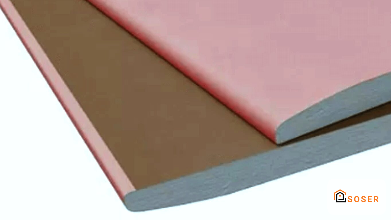Pannelli di cartongesso rosa e grigio con finiture di bordo per ristrutturazioni edili