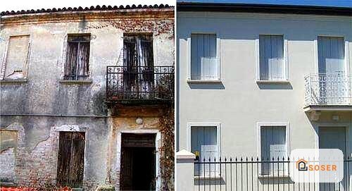 Confronto prima e dopo ristrutturazione facciata edificio: da fatiscente a rigenerato