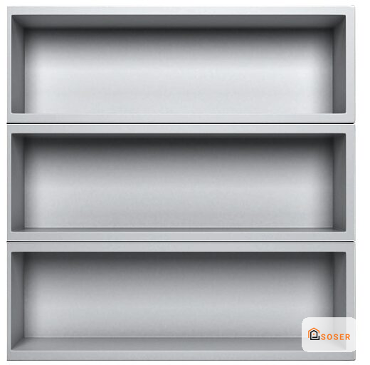 Nicchie in cartongesso grigio moderno per ripiani a muro, soluzione di arredamento contemporaneo