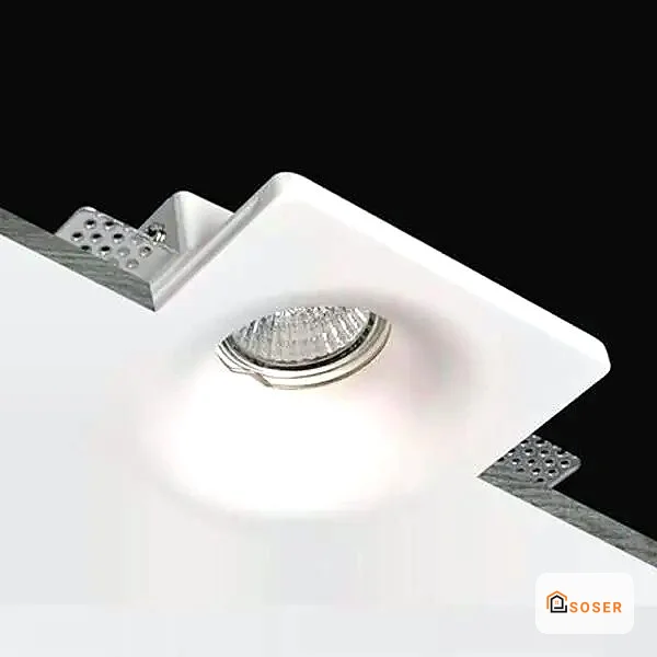 Faretto LED incassato nel cartongesso bianco con cornice rotonda, installazione in controsoffitto