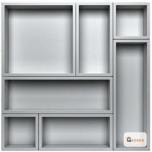 Nicchie e scaffali in cartongesso grigio moderno per arredamento parete