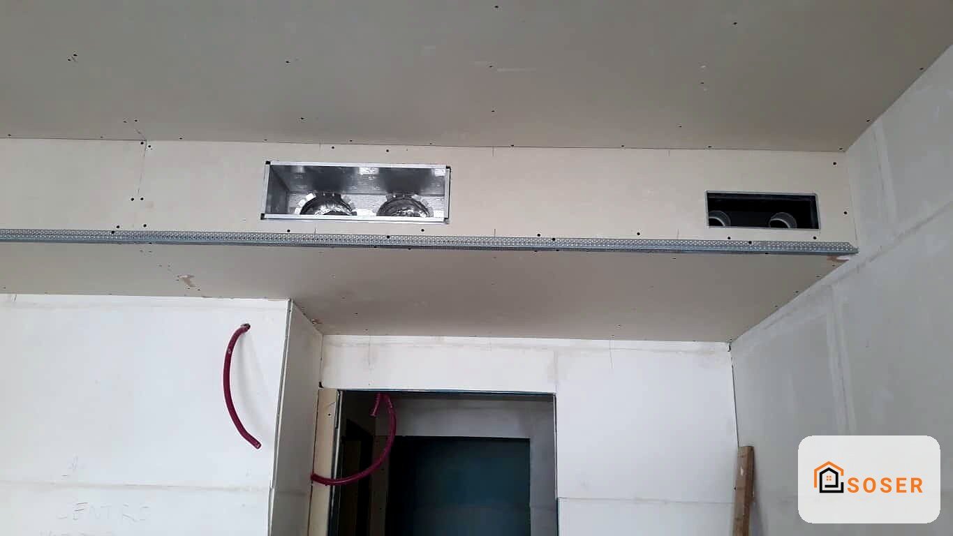 Installazione impianto di ventilazione meccanica controllata in cartongesso con condotti in vista