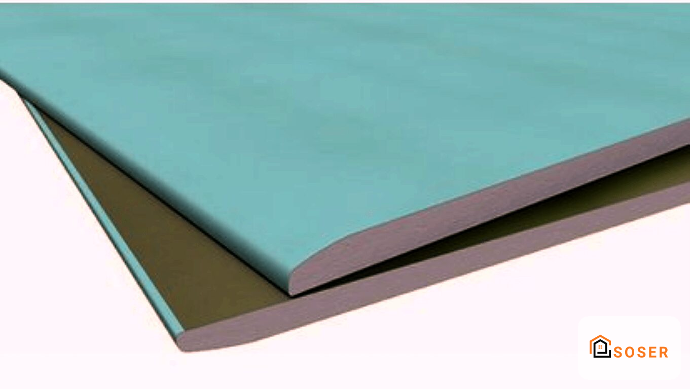 Pannello di cartongesso stratificato con rivestimento blu e strato isolante visibile